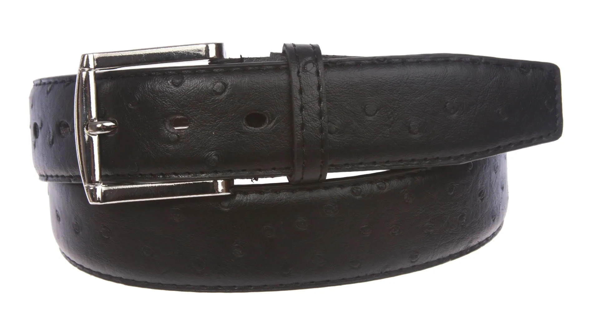 1 1/2" Faux Ostrich Print Feather-Edged Leather Belt