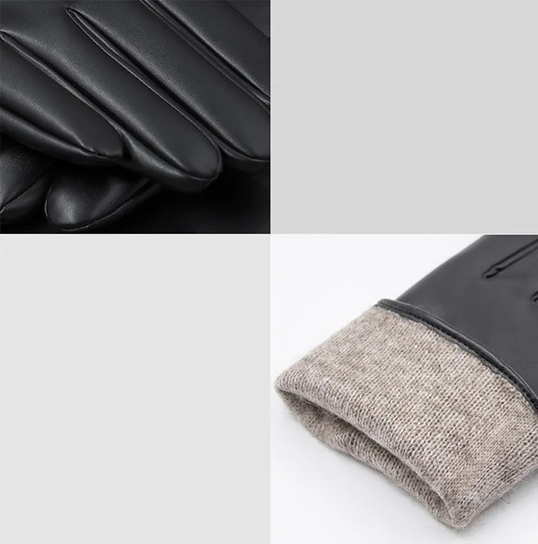 (1 pair) Size M Ladies Leather Gloves Capacitive Touchscreen Gloves for Smartphone / Tablet - Black