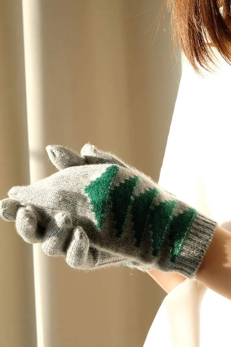 100 Cashmere Touchscreen Gloves with Geometric Pattern