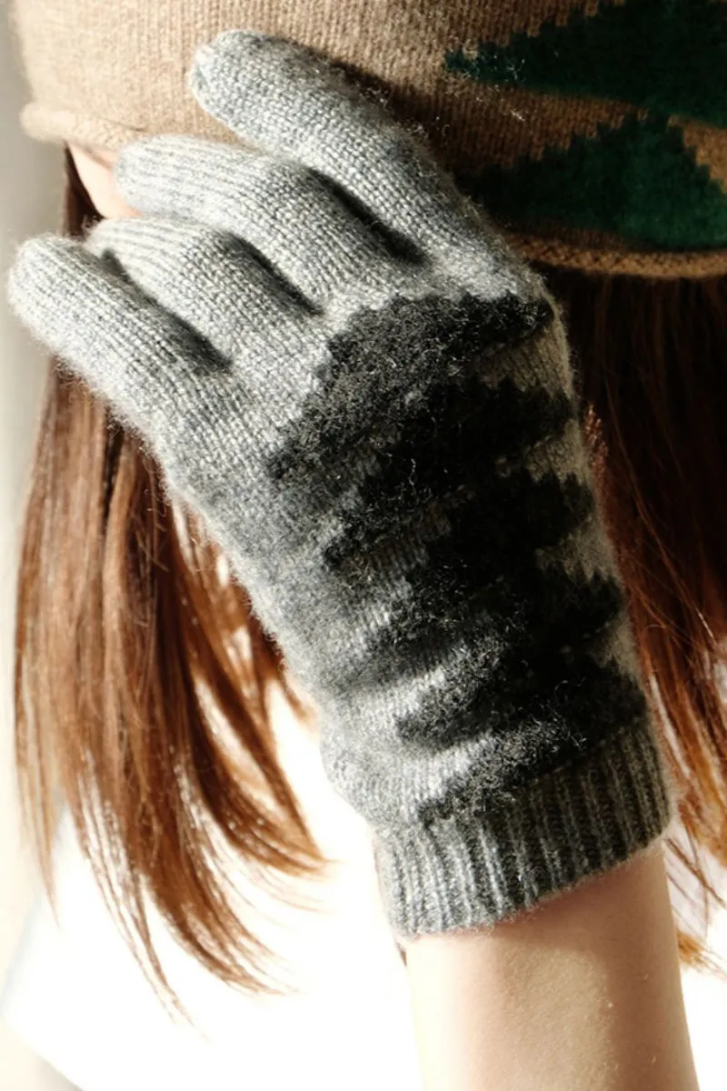 100 Cashmere Touchscreen Gloves with Geometric Pattern