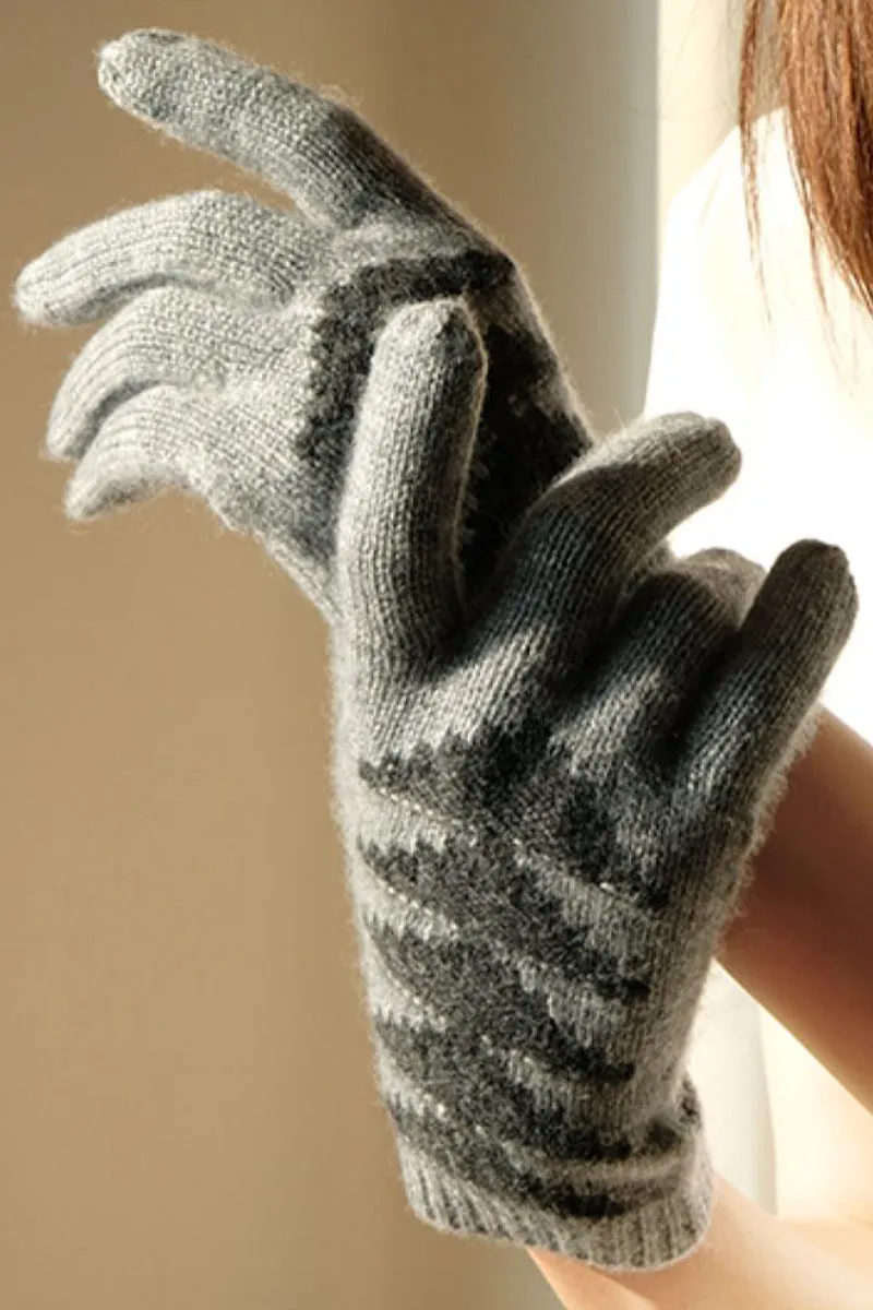 100 Cashmere Touchscreen Gloves with Geometric Pattern