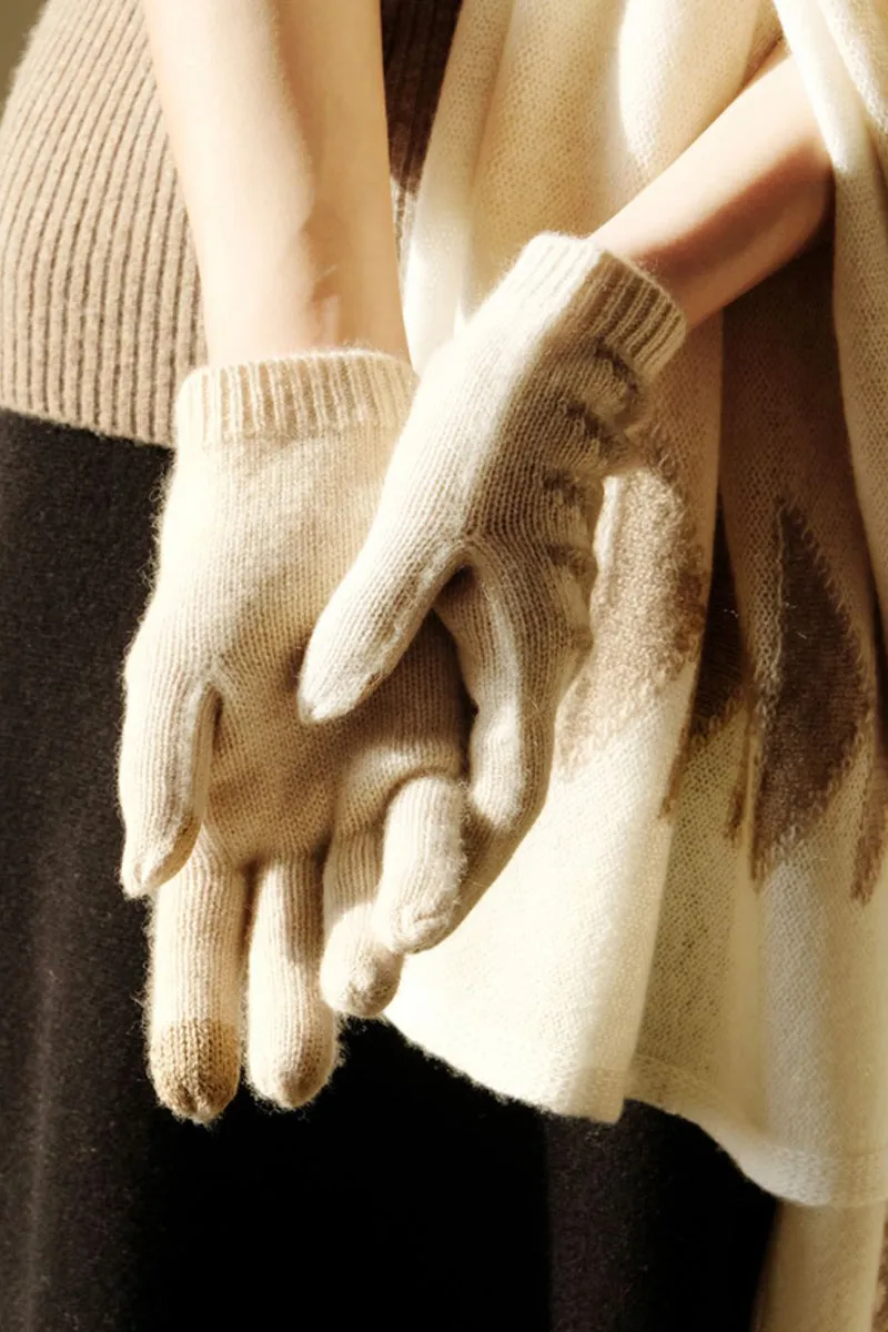 100 Cashmere Touchscreen Gloves with Geometric Pattern