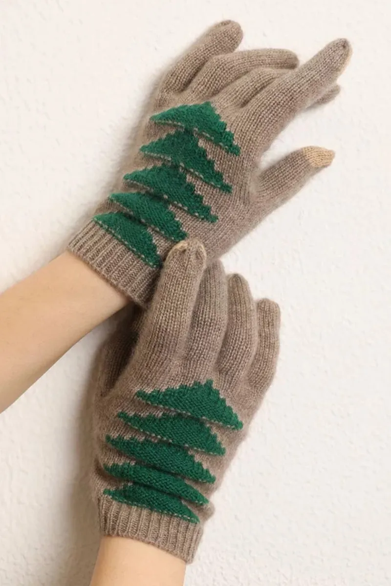 100 Cashmere Touchscreen Gloves with Geometric Pattern