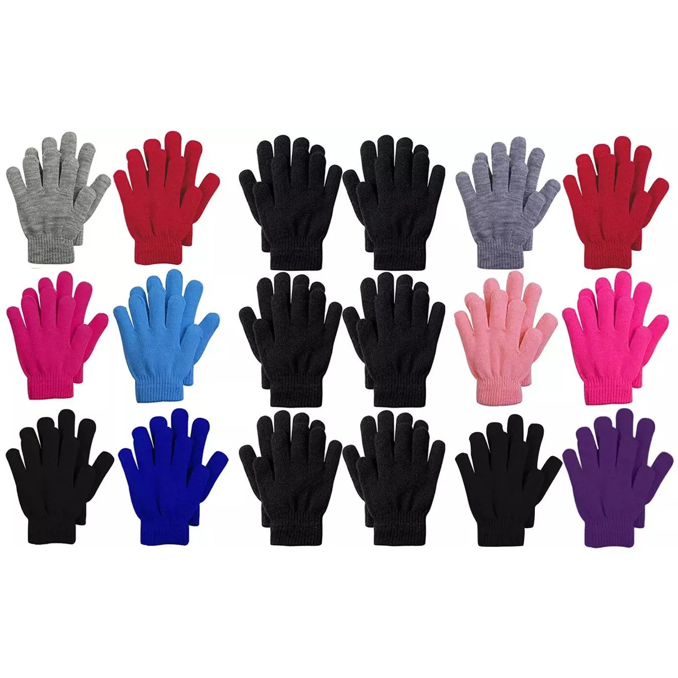 6-Pack: Women's Acrylic Warm Everyday Winter Assorted Gloves