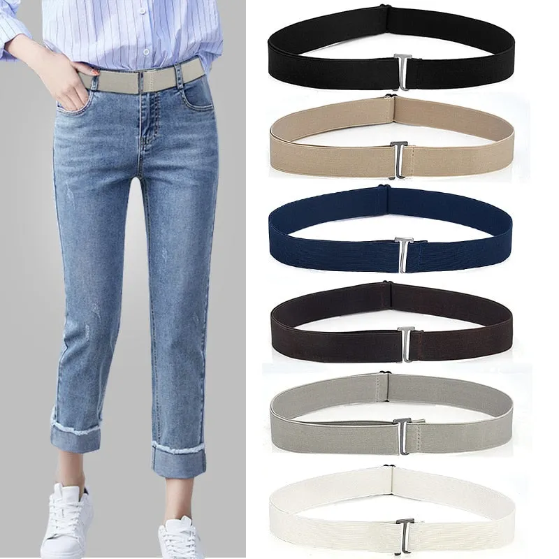 Adjustable Size Flat Buckle Elastic Waist Belt