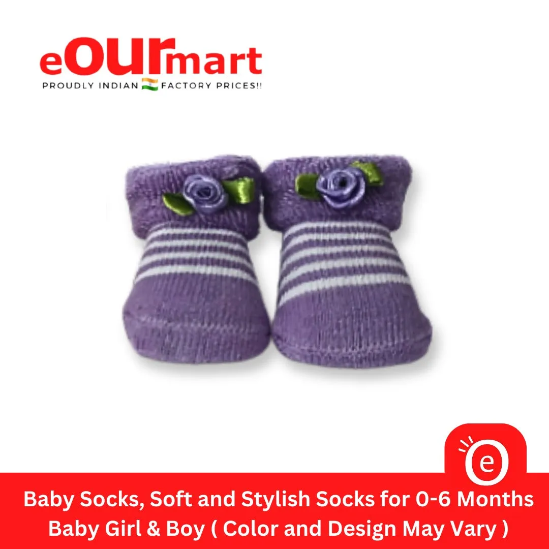 Baby Socks, Soft and Stylish Socks for 0-6 Months Baby Girl & Boy ( Color and Design May Vary )