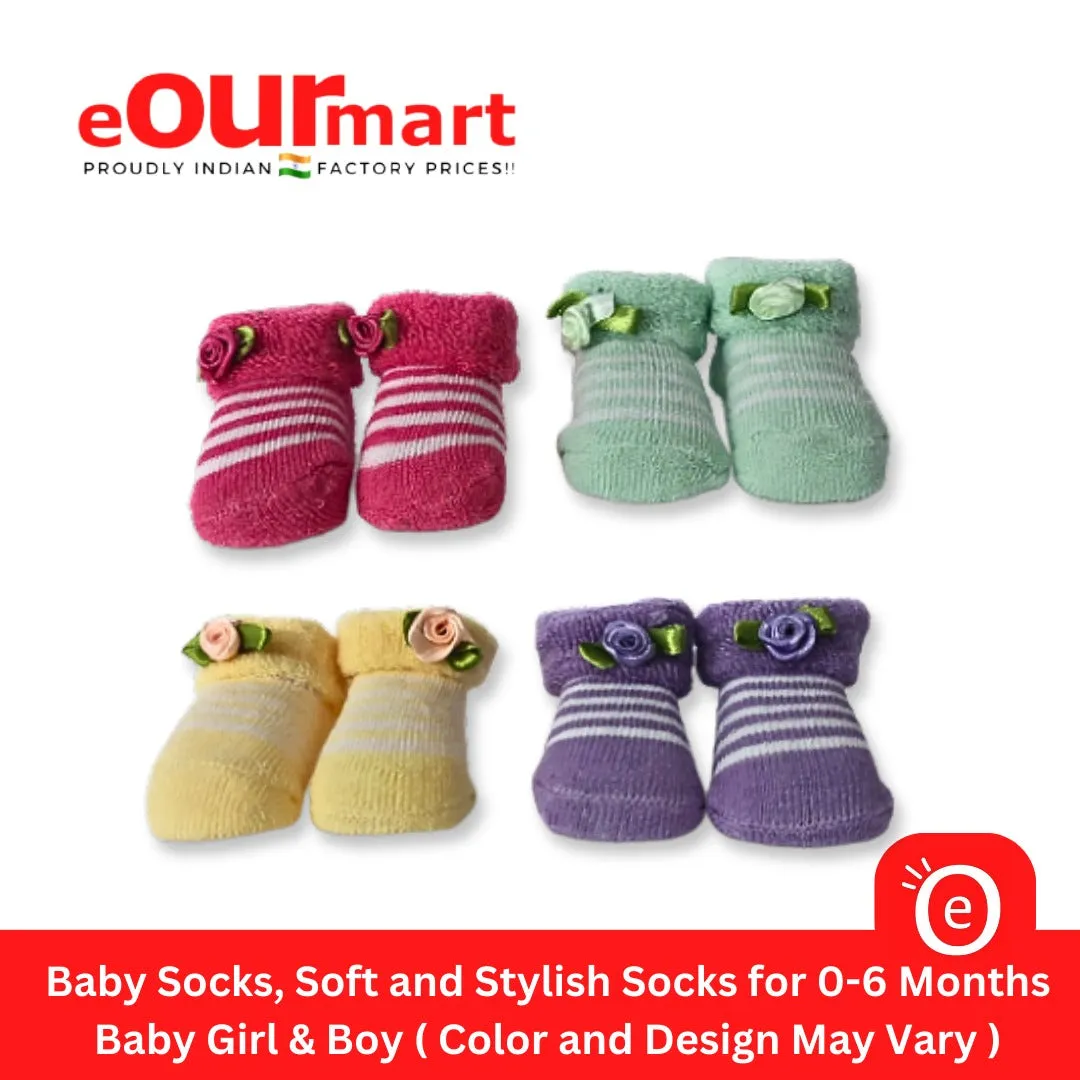 Baby Socks, Soft and Stylish Socks for 0-6 Months Baby Girl & Boy ( Color and Design May Vary )