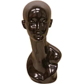 BLACK FEMALE MANNEQUIN HEAD GLOSSY BLACK