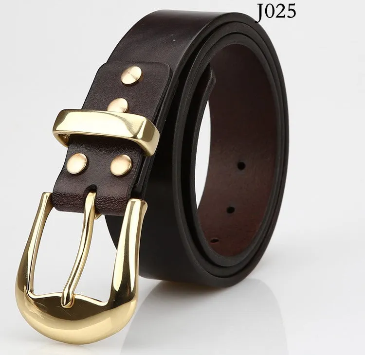 Black Leather Mens Belt Minimalist Brass Handmade Leather Belts for Men