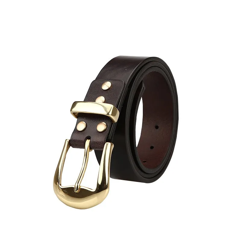 Black Leather Mens Belt Minimalist Brass Handmade Leather Belts for Men