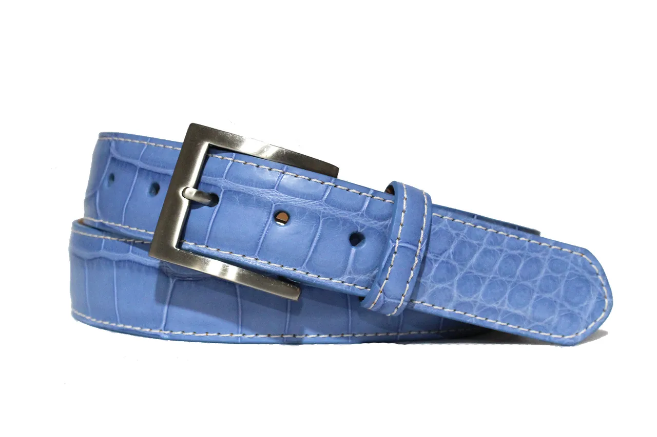 Carolina Blue Matte American Alligator Belt