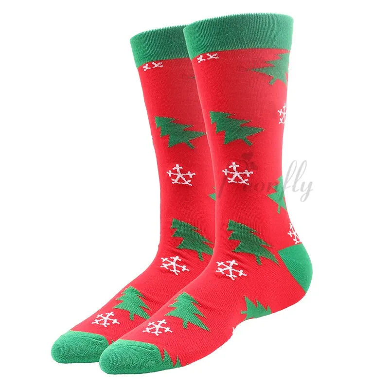 Christmas Socks PEONFLY New Colorful Cotton Happy Men's Crew Socks Harajuku Hip Hop Funny Cartoon Santa Claus Biscuits