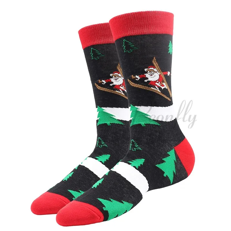 Christmas Socks PEONFLY New Colorful Cotton Happy Men's Crew Socks Harajuku Hip Hop Funny Cartoon Santa Claus Biscuits