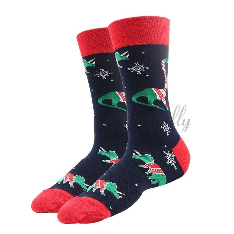 Christmas Socks PEONFLY New Colorful Cotton Happy Men's Crew Socks Harajuku Hip Hop Funny Cartoon Santa Claus Biscuits