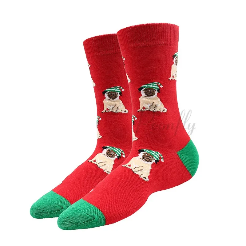 Christmas Socks PEONFLY New Colorful Cotton Happy Men's Crew Socks Harajuku Hip Hop Funny Cartoon Santa Claus Biscuits