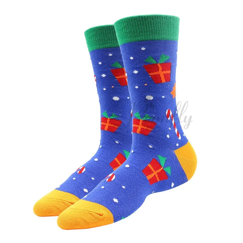 Christmas Socks PEONFLY New Colorful Cotton Happy Men's Crew Socks Harajuku Hip Hop Funny Cartoon Santa Claus Biscuits