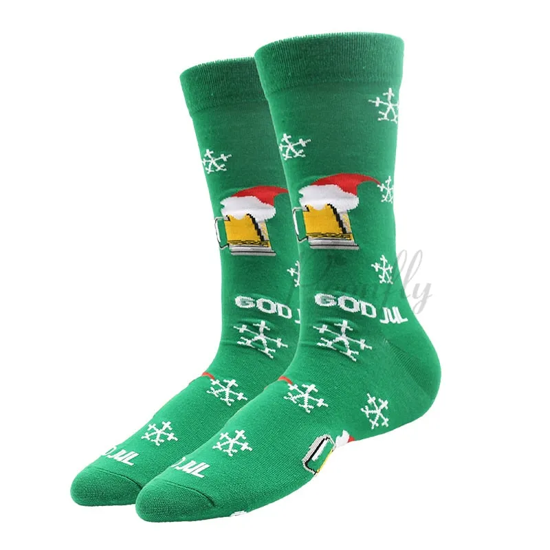 Christmas Socks PEONFLY New Colorful Cotton Happy Men's Crew Socks Harajuku Hip Hop Funny Cartoon Santa Claus Biscuits