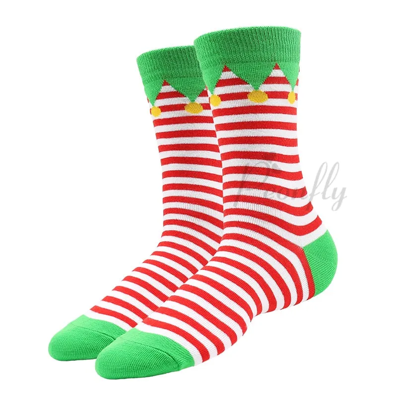 Christmas Socks PEONFLY New Colorful Cotton Happy Men's Crew Socks Harajuku Hip Hop Funny Cartoon Santa Claus Biscuits