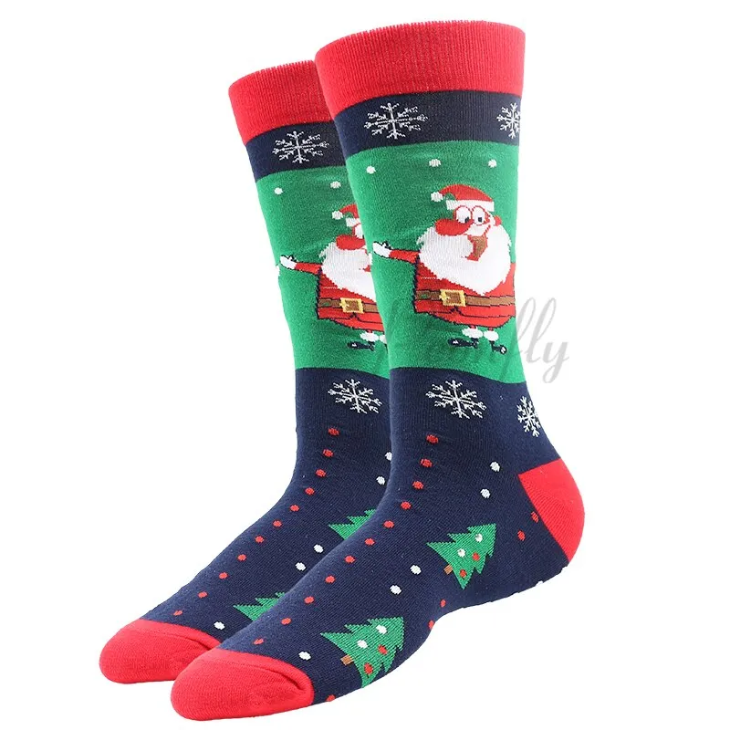 Christmas Socks PEONFLY New Colorful Cotton Happy Men's Crew Socks Harajuku Hip Hop Funny Cartoon Santa Claus Biscuits