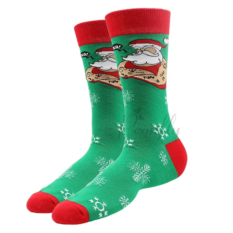 Christmas Socks PEONFLY New Colorful Cotton Happy Men's Crew Socks Harajuku Hip Hop Funny Cartoon Santa Claus Biscuits