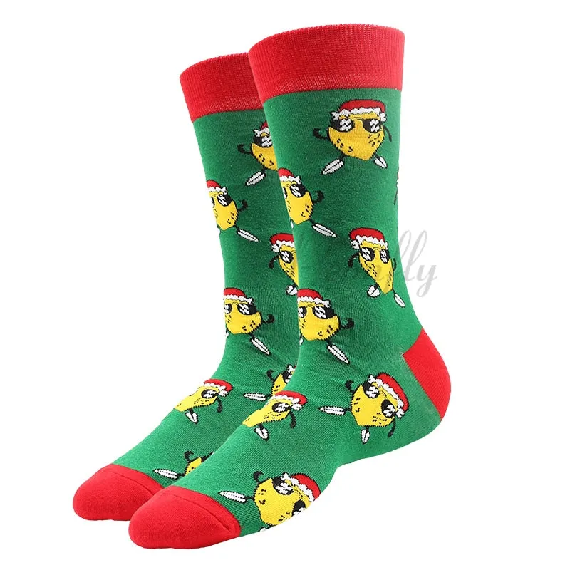 Christmas Socks PEONFLY New Colorful Cotton Happy Men's Crew Socks Harajuku Hip Hop Funny Cartoon Santa Claus Biscuits