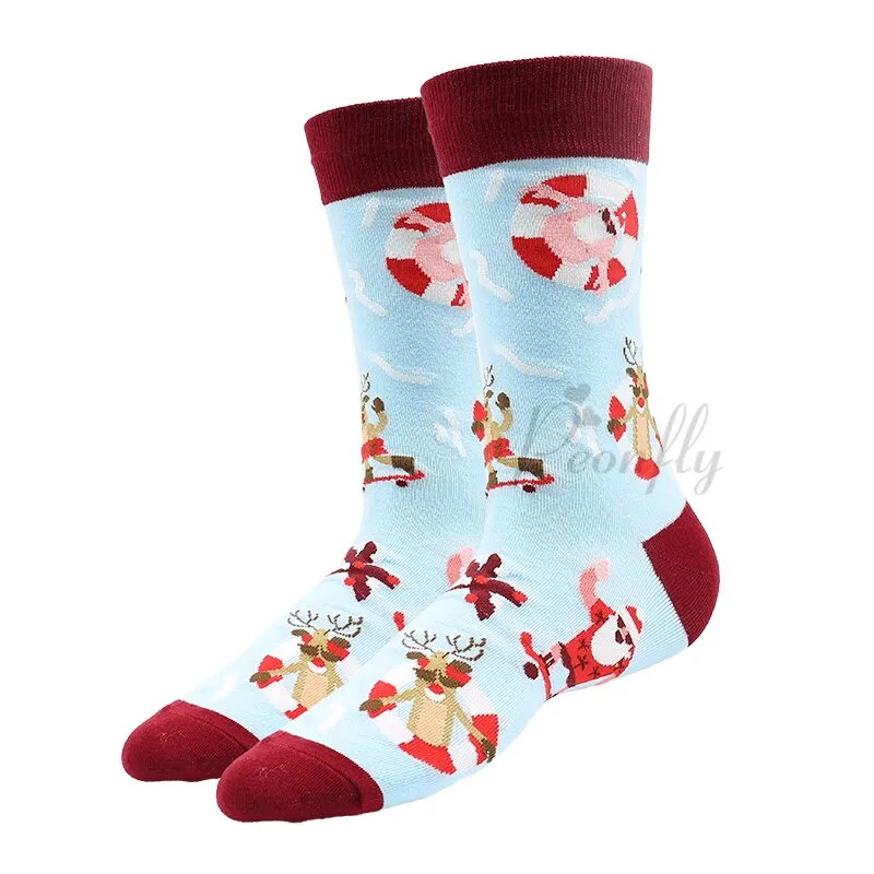 Christmas Socks PEONFLY New Colorful Cotton Happy Men's Crew Socks Harajuku Hip Hop Funny Cartoon Santa Claus Biscuits