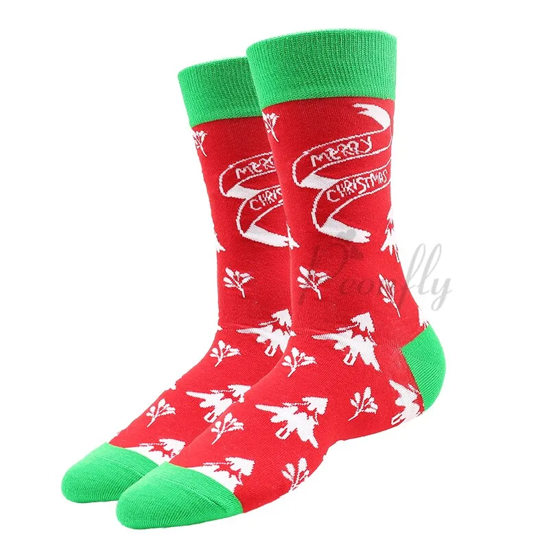 Christmas Socks PEONFLY New Colorful Cotton Happy Men's Crew Socks Harajuku Hip Hop Funny Cartoon Santa Claus Biscuits