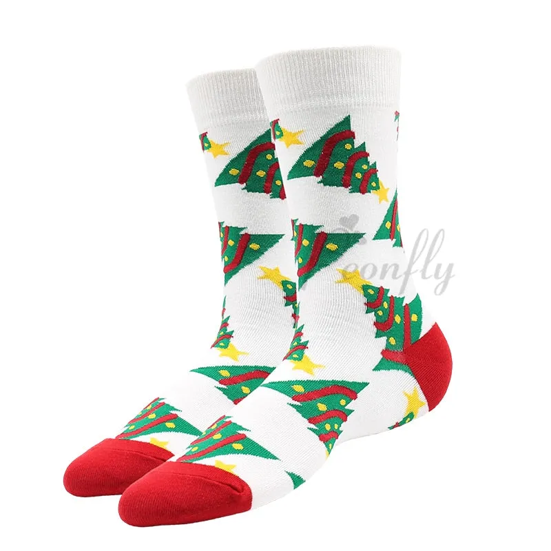 Christmas Socks PEONFLY New Colorful Cotton Happy Men's Crew Socks Harajuku Hip Hop Funny Cartoon Santa Claus Biscuits