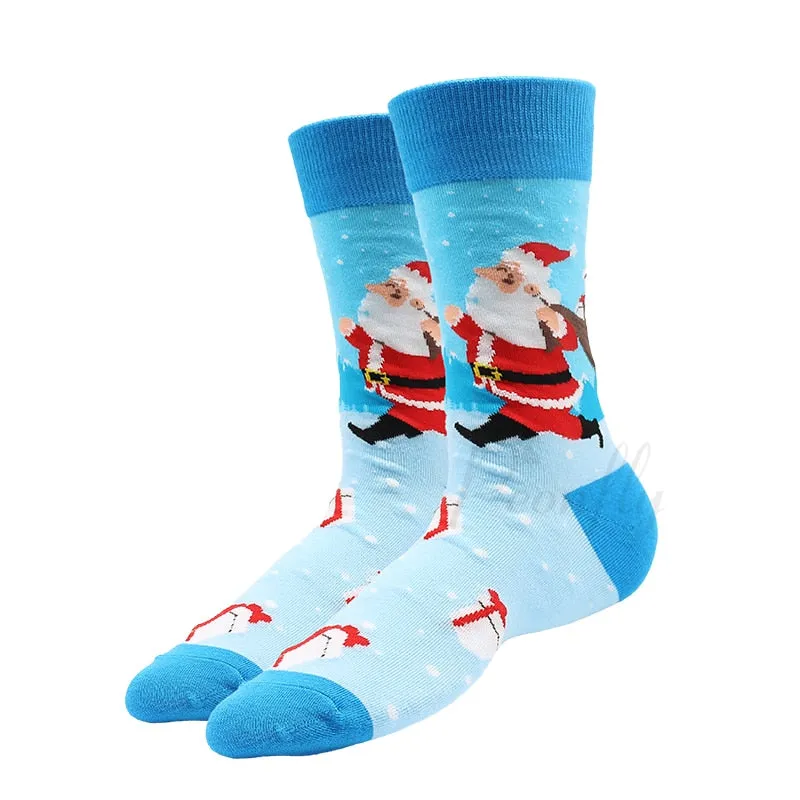 Christmas Socks PEONFLY New Colorful Cotton Happy Men's Crew Socks Harajuku Hip Hop Funny Cartoon Santa Claus Biscuits