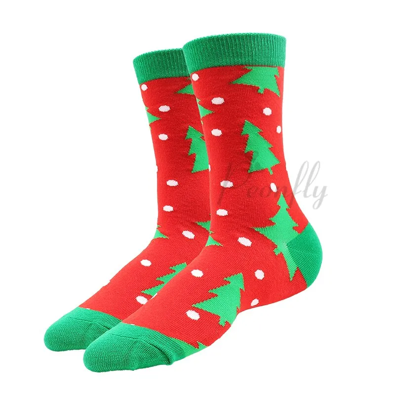 Christmas Socks PEONFLY New Colorful Cotton Happy Men's Crew Socks Harajuku Hip Hop Funny Cartoon Santa Claus Biscuits