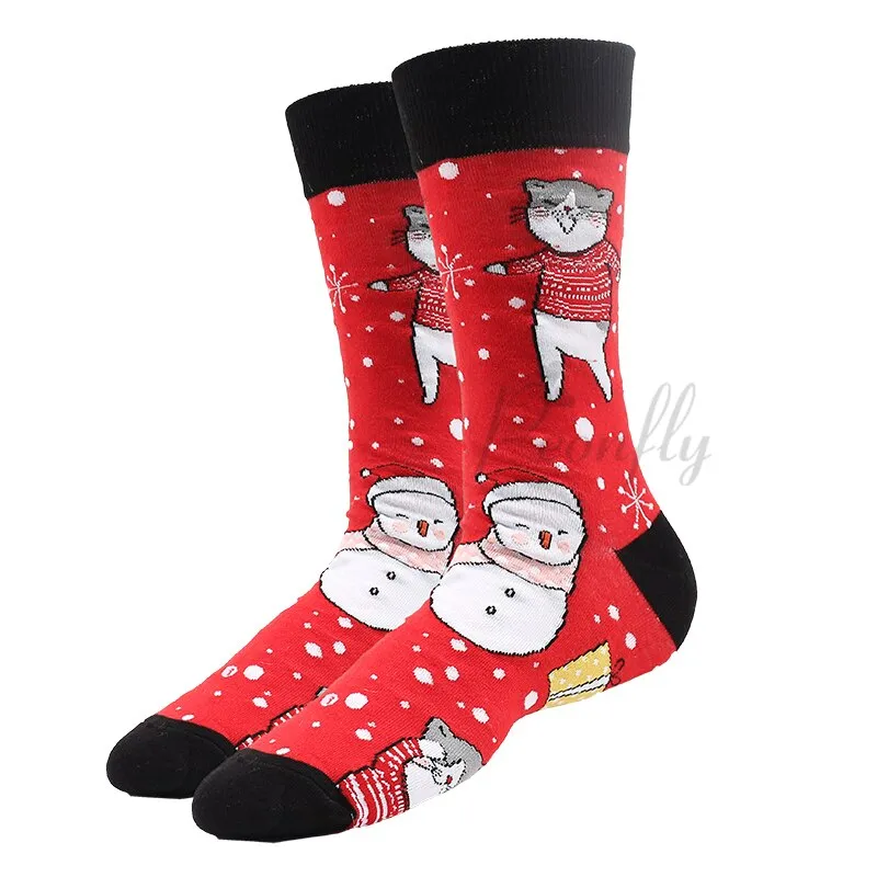 Christmas Socks PEONFLY New Colorful Cotton Happy Men's Crew Socks Harajuku Hip Hop Funny Cartoon Santa Claus Biscuits