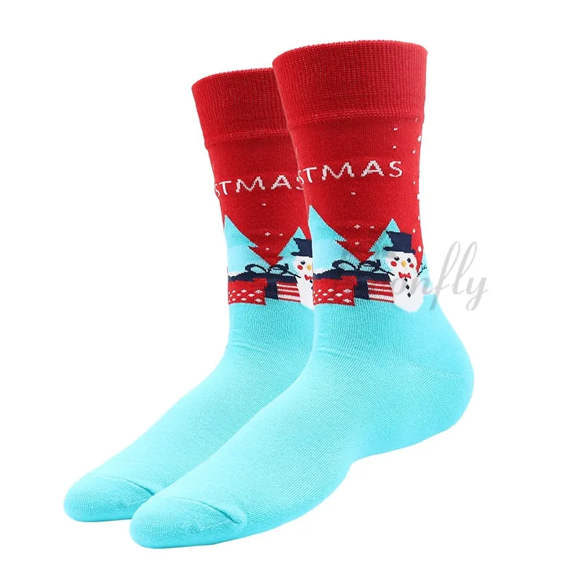 Christmas Socks PEONFLY New Colorful Cotton Happy Men's Crew Socks Harajuku Hip Hop Funny Cartoon Santa Claus Biscuits