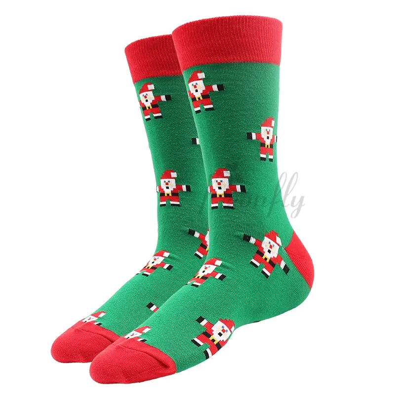 Christmas Socks PEONFLY New Colorful Cotton Happy Men's Crew Socks Harajuku Hip Hop Funny Cartoon Santa Claus Biscuits