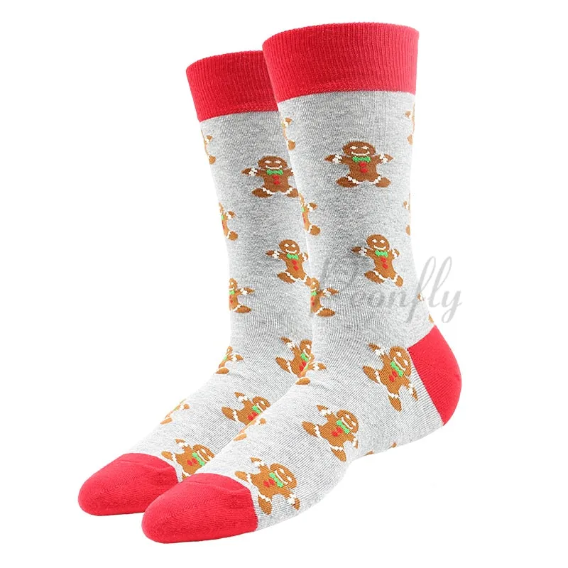 Christmas Socks PEONFLY New Colorful Cotton Happy Men's Crew Socks Harajuku Hip Hop Funny Cartoon Santa Claus Biscuits