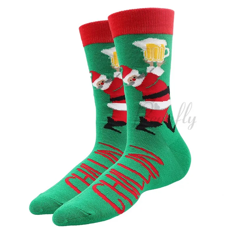 Christmas Socks PEONFLY New Colorful Cotton Happy Men's Crew Socks Harajuku Hip Hop Funny Cartoon Santa Claus Biscuits