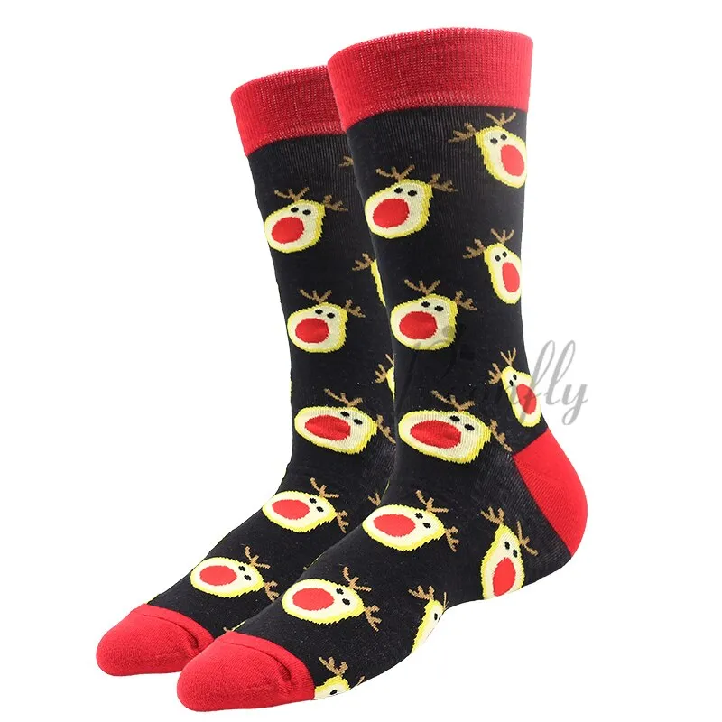 Christmas Socks PEONFLY New Colorful Cotton Happy Men's Crew Socks Harajuku Hip Hop Funny Cartoon Santa Claus Biscuits