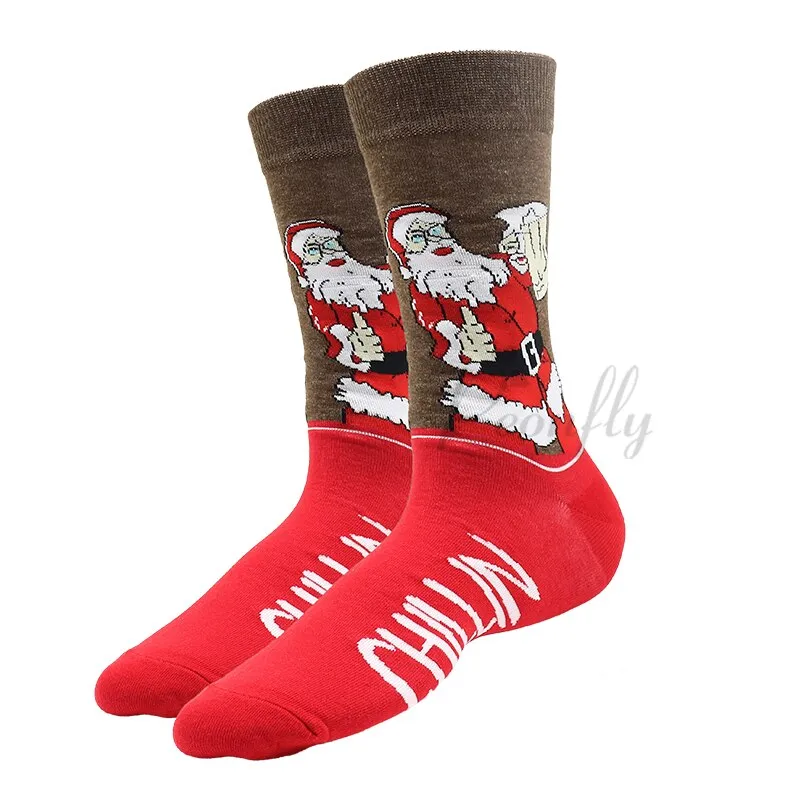 Christmas Socks PEONFLY New Colorful Cotton Happy Men's Crew Socks Harajuku Hip Hop Funny Cartoon Santa Claus Biscuits