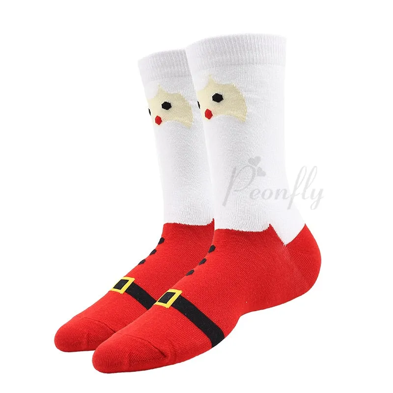 Christmas Socks PEONFLY New Colorful Cotton Happy Men's Crew Socks Harajuku Hip Hop Funny Cartoon Santa Claus Biscuits