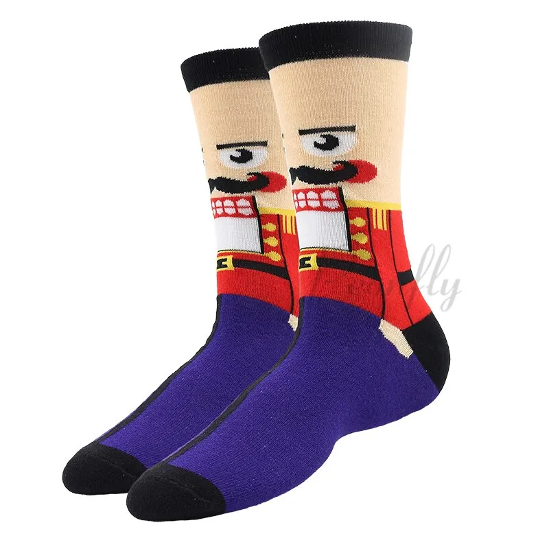 Christmas Socks PEONFLY New Colorful Cotton Happy Men's Crew Socks Harajuku Hip Hop Funny Cartoon Santa Claus Biscuits