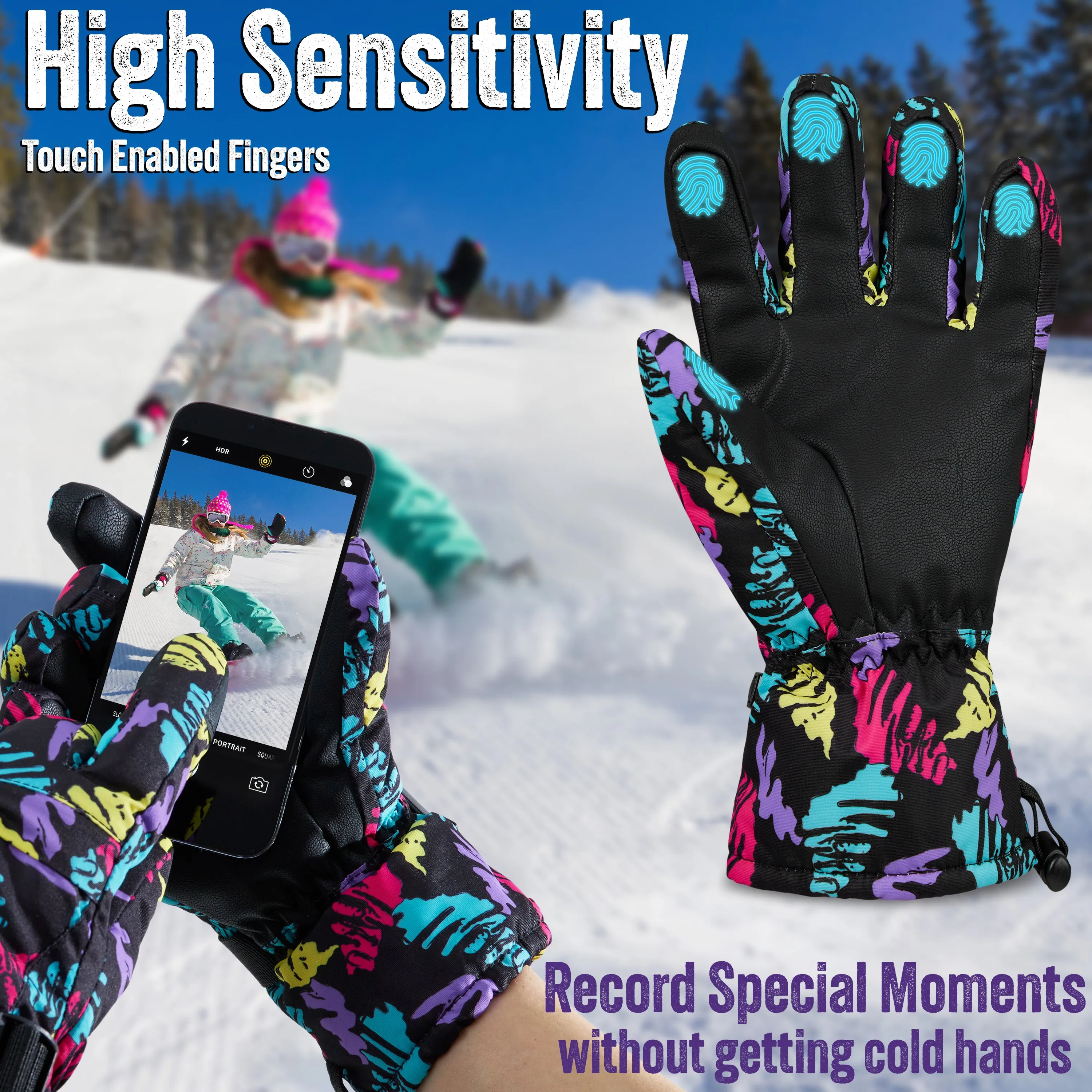 CityComfort Womens Skiing Gloves - Fleece Lined Touch Screen Gloves