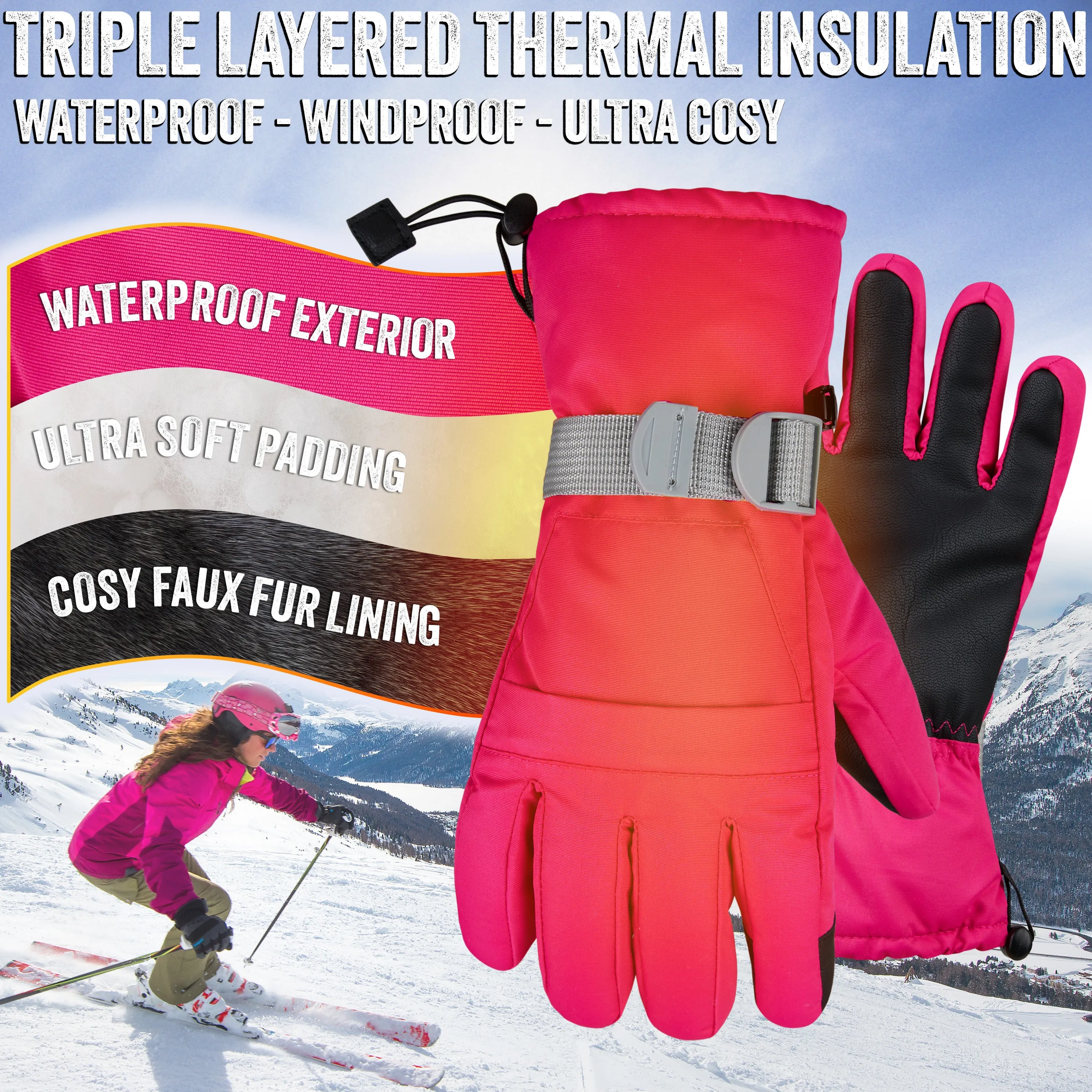 CityComfort Womens Skiing Gloves - Fleece Lined Touch Screen Gloves