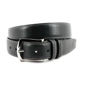 Contrast Stitched Italian Soft Glazed Milled Calfskin Belt in Black by Torino Leather