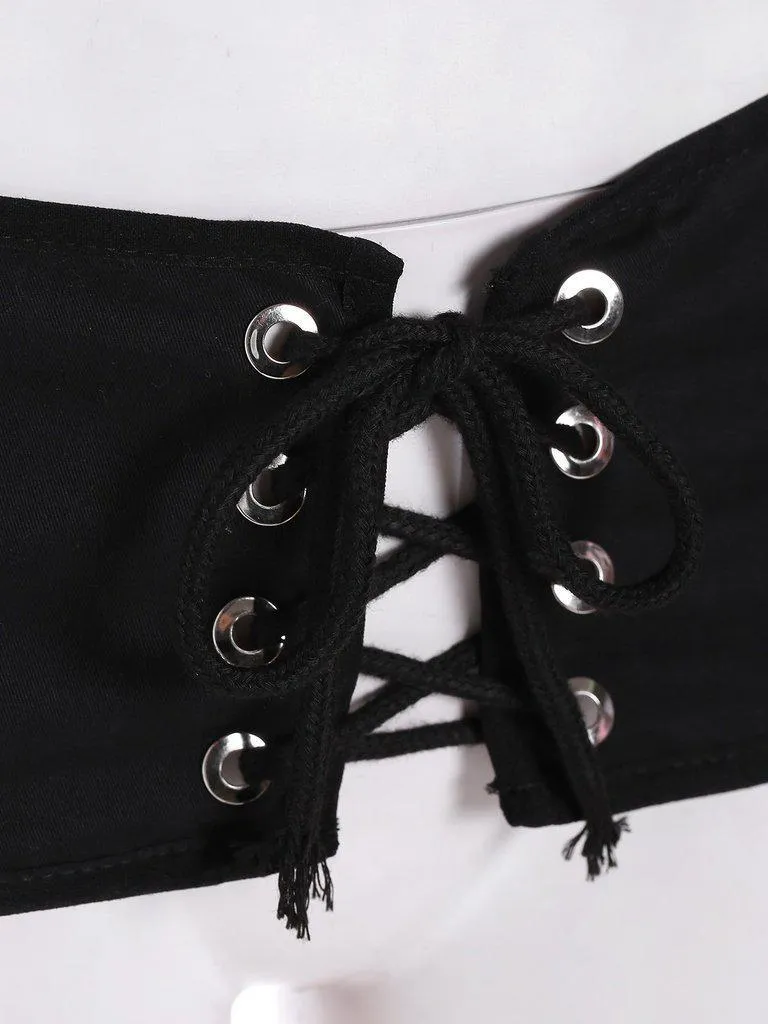 Eyelet Lace Up Wide Belt