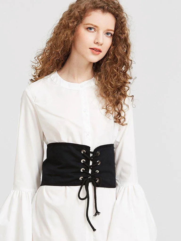 Eyelet Lace Up Wide Belt