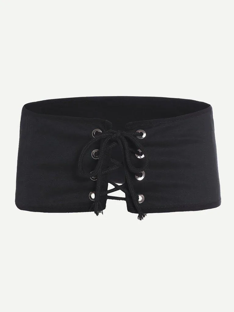 Eyelet Lace Up Wide Belt