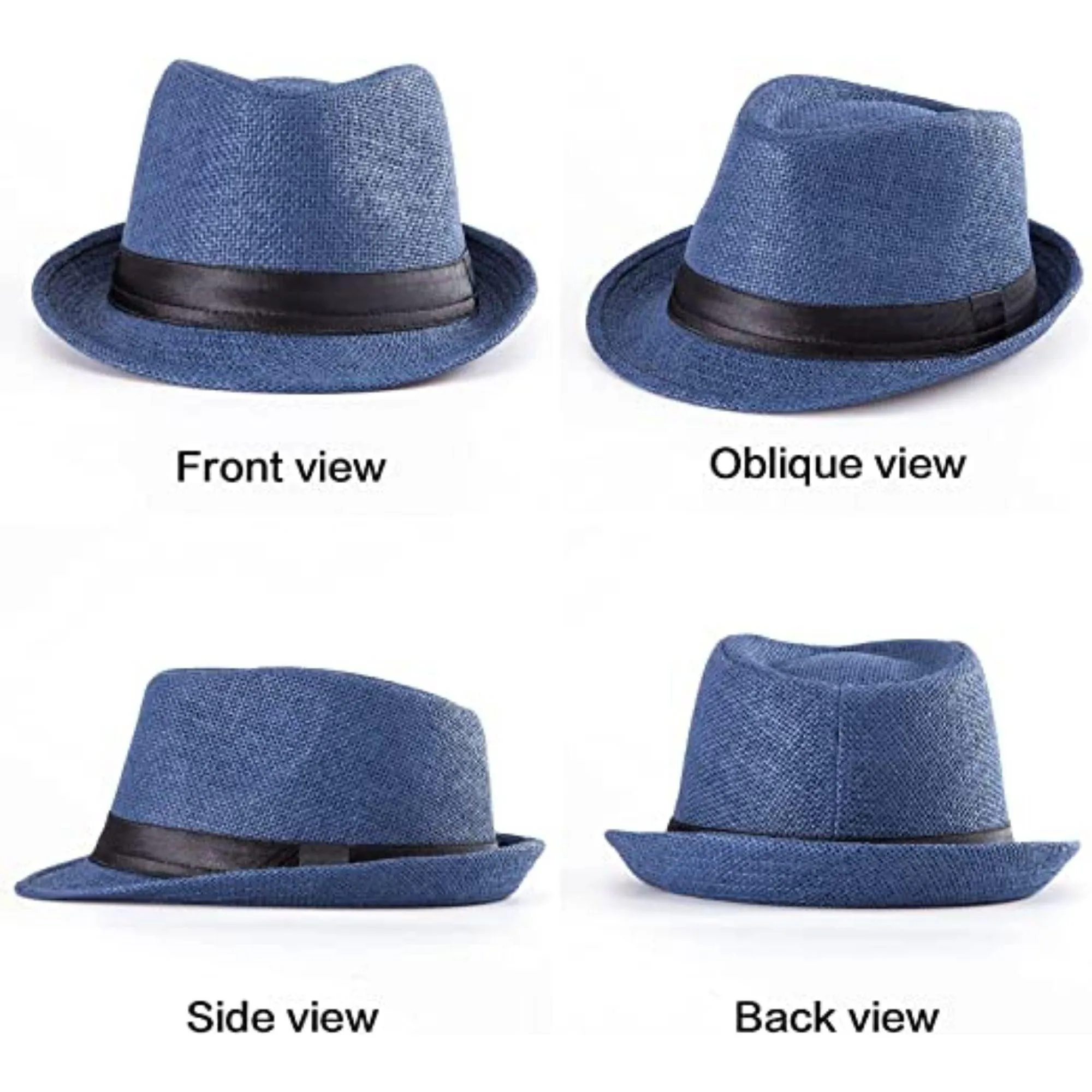 FabSeasons Mens Blue Fedora Hats / Trilby Hat / Straw Sun Hat / Panama Hat