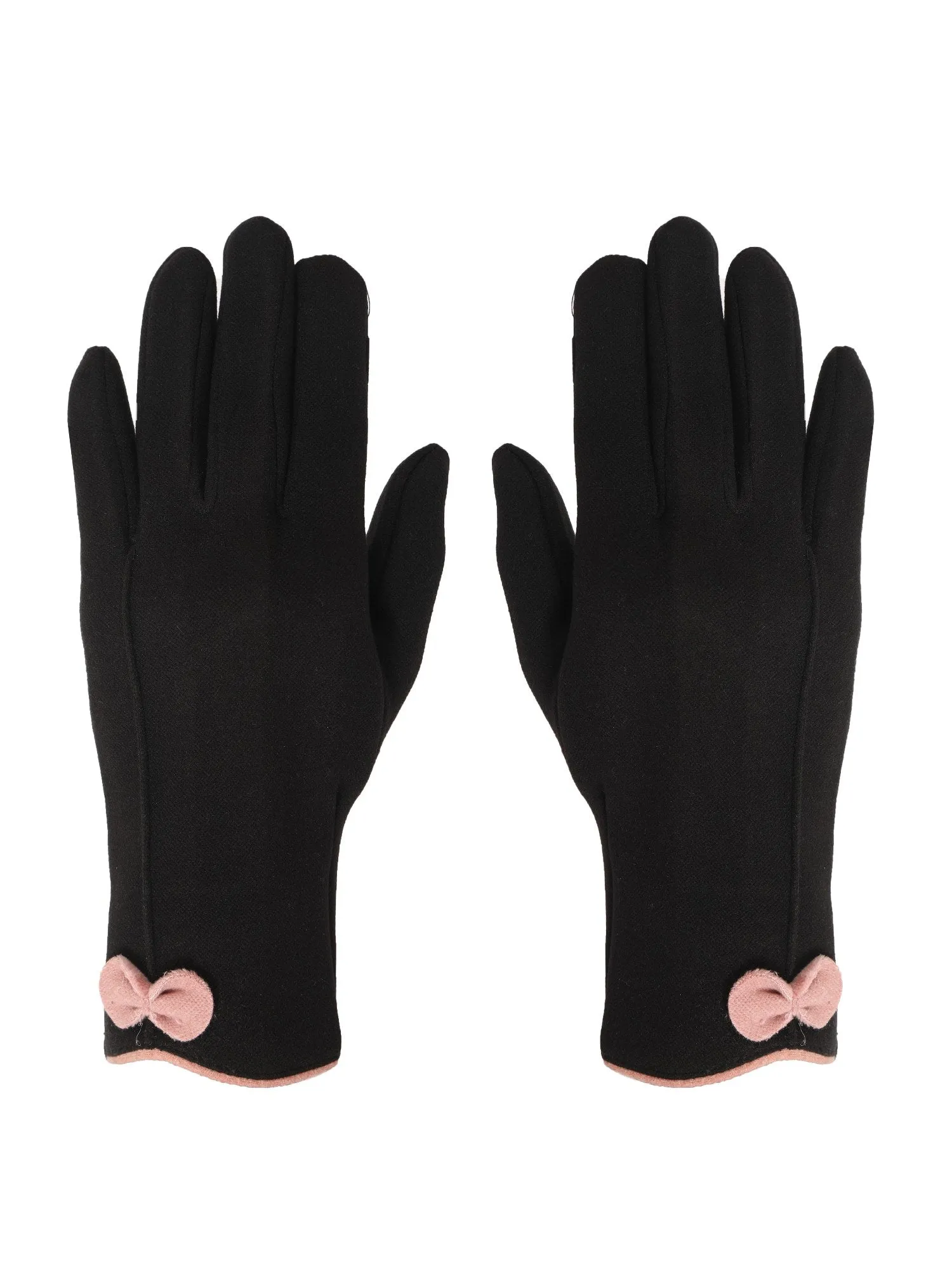 FabSeasons Slim Black Winter Gloves for Women: Velvet Lining, Touchscreen Index Finger, Smooth Driving/Riding