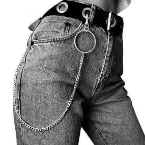 Fashion Punk Hip-hop cool Men woman Belts Waist Chain big Circle Male Pants Chain Hot Jeans Silver Metal Clothing accessories