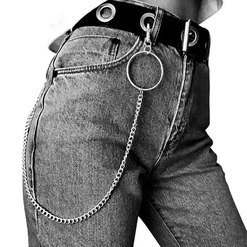 Fashion Punk Hip-hop cool Men woman Belts Waist Chain big Circle Male Pants Chain Hot Jeans Silver Metal Clothing accessories