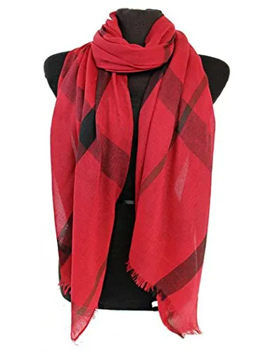 Fashion Secrets Classic Plaid Softness Oblong Scarf Wrap Shawl With Fray Trimming